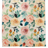 暖かい夏のサンイエローとサンゴバラ シャワーカーテン (正面)