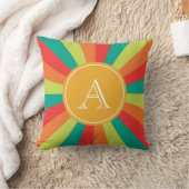 暖かい夏のパーソナライズされたモノグラム名カラーホイール クッション (ブランケット)