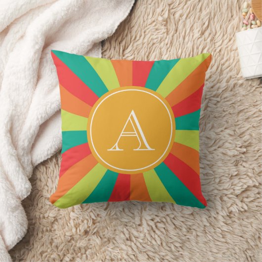 暖かい夏のパーソナライズされたモノグラム名カラーホイール クッション (ブランケット)