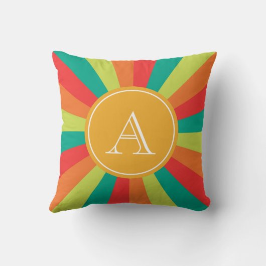 暖かい夏のパーソナライズされたモノグラム名カラーホイール クッション (裏面)