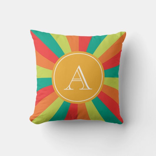 暖かい夏のパーソナライズされたモノグラム名カラーホイール クッション (正面)