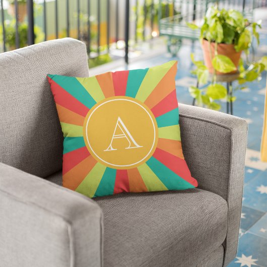 暖かい夏のパーソナライズされたモノグラム名カラーホイール クッション