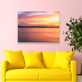 暖かい夕べサンセットオーバーレイクホライゾン写真 キャンバスプリント