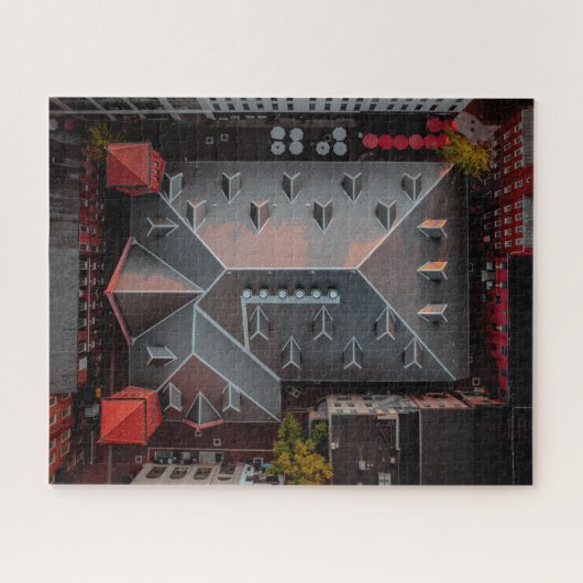 暖かい夕日オンマーケットルーフトップイン威厳がある ジグソーパズル (横)