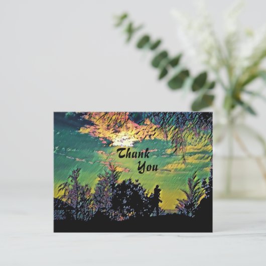 暖かい夜明け日の出の風景の木々ありがとう ポストカード (スタンド正面)