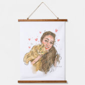 暖かい女の子&猫イラストレーションウッド – トートップウォールTa 吊り下げ型タペストリー (正面)