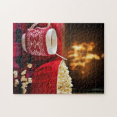 暖かい居心地の良い冬のココア&ポップコーンby暖炉 ジグソーパズル (横)