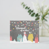 暖かい希望のヴィンテージスタイルクリスマス雪だるま シーズンポストカード (スタンド正面)