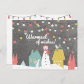 暖かい希望のヴィンテージスタイルクリスマス雪だるま シーズンポストカード (正面/裏面)