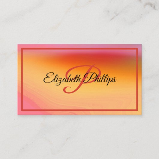 暖かい抽象芸術オレンジピンクウォーターカラーモノグラム 名刺 (正面)