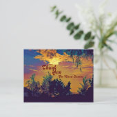 暖かい日の出の水の色の風景の木ありがとう ポストカード (スタンド正面)