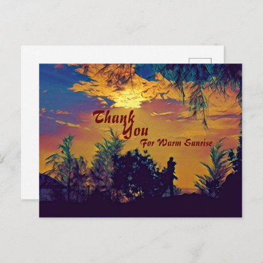 暖かい日の出の水の色の風景の木ありがとう ポストカード (正面/裏面)