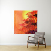 暖かい日没の水彩樹 タペストリー (インサイチュ)