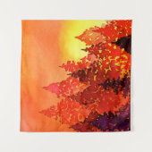 暖かい日没の水彩樹 タペストリー (正面)