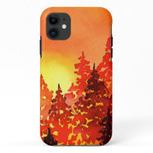 暖かい日没の水彩樹