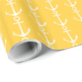 暖かい日没の黄色の航海ので白いいかり ラッピングペーパー (ロールコーナー)