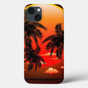 暖かい時事的な日没とヤシの木のiPadケース iPhone 13ケース