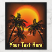 暖かい時事的な日没とヤシの木 ワインラベル (シングルラベル)