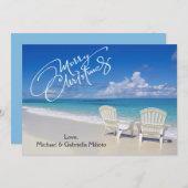 暖かい晴れのビーチ(椅子付き)クリスマスカード シーズンカード (正面/裏面)