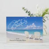 暖かい晴れのビーチ(椅子付き)クリスマスカード シーズンカード (スタンド正面)