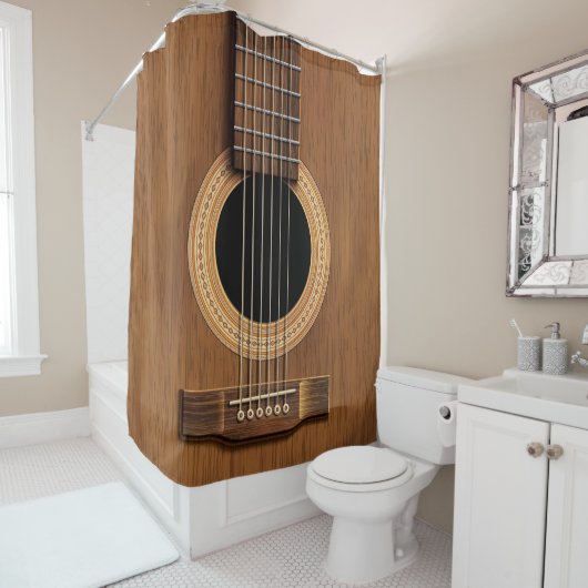 暖かい木製のアコースティックギター シャワーカーテン (インサイチュ)