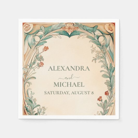 暖かい植物体結婚枠 スタンダードカクテルナプキン (正面)