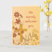 暖かい歓迎の教区横断渦巻き花葉 カード (黄色い花)