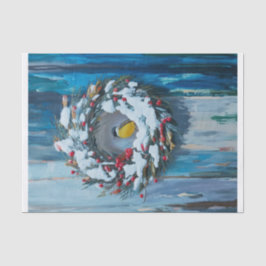 暖かい歓迎、冬のリースと鳥 薄葉紙