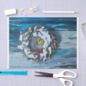 暖かい歓迎、冬のリースと鳥 薄葉紙 (クラフト)