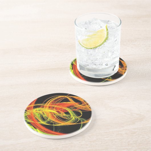 暖かい渦巻きの赤い黄とオレンジ コースター (側面)