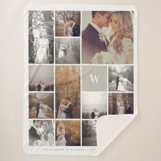 暖かい灰色のモダンなモノグラムの最小主義の写真のコラージュ シェルパブランケット