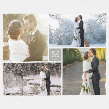 暖かい灰色のモダンなモノグラム4の写真のコラージュの結婚式