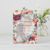 暖かい焼けオレンジのバーガンディ結婚フローラの写真 招待状 (スタンド正面)