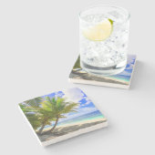 暖かい熱帯島の砂浜のやし ストーンコースター (横)