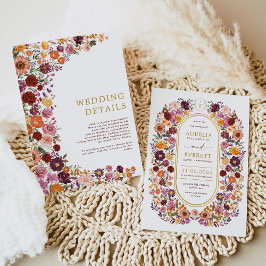 暖かい秋のワイルドフラワー庭園の結婚式詳細 招待状