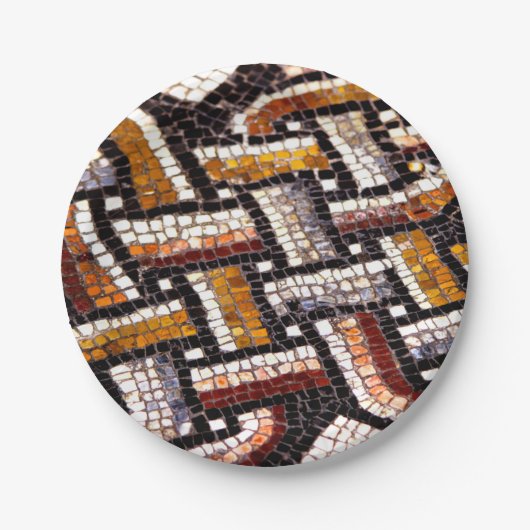 暖かい秋の色調のローマのタイルモザイク ペーパープレート (正面)