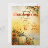 暖かい秋の葉かぼちゃの花感謝祭 招待状 (正面)