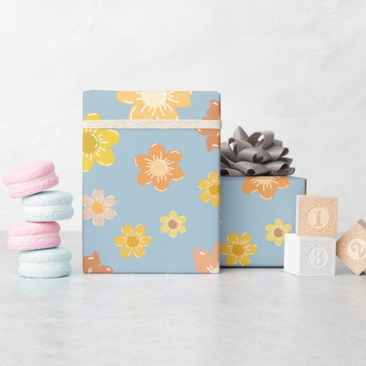 暖かい秋の黄金の花シームレスな感謝祭 ラッピングペーパー (ベビーシャワー)