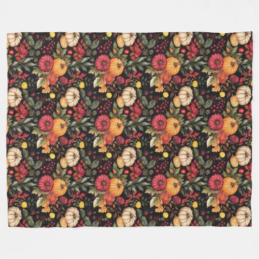 暖かい秋をテーマにした毛布素朴かぼちゃと開花 フリースブランケット (正面(横))