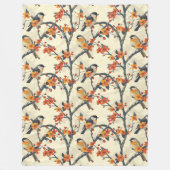 暖かい秋投げ鳥と季節の花 フリースブランケット (正面)