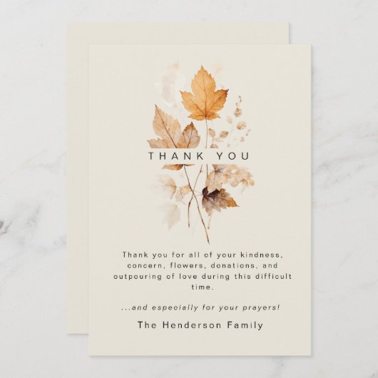 暖かい紅葉の死別葬礼 サンキューカード (正面/裏面)