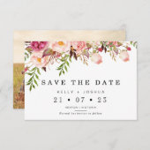 暖かい素朴フローラ結婚式の日付カードを保存 招待状 (正面/裏面)