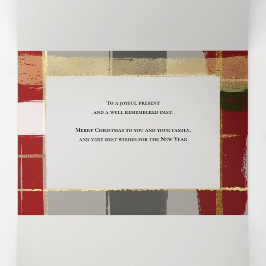 暖かい素朴ブラシストロークと金ゴールドのハイライト写真 三つ折りクリスマスカード (内部中)