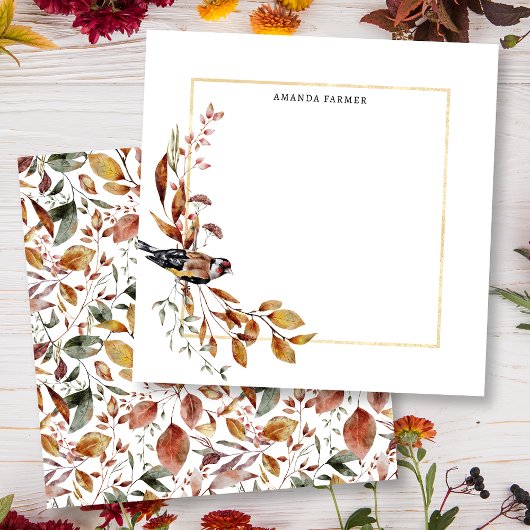 暖かい素朴紅葉と鳥 ノートカード