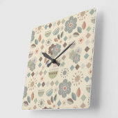 暖かい自然花ミッドセンチュリーモダンパターン スクエア壁時計 (傾斜)