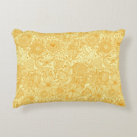 暖かい色の夏の花パターン アクセントクッション (正面)