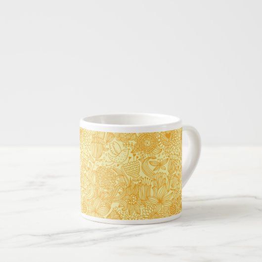 暖かい色の夏の花パターン エスプレッソカップ (正面右)