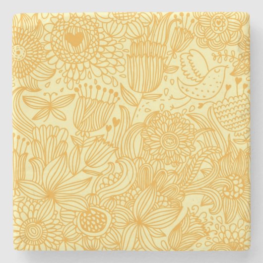 暖かい色の夏の花パターン ストーンコースター (正面)