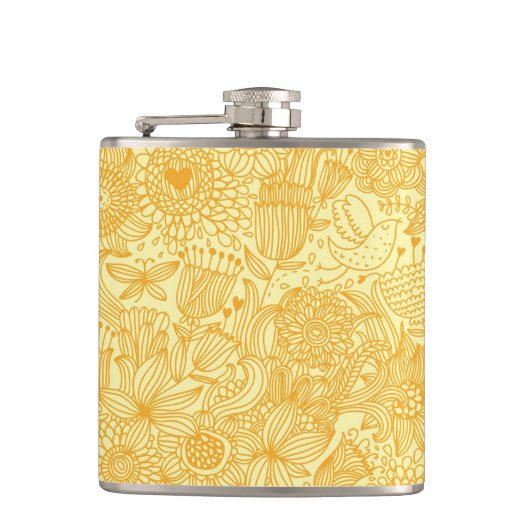 暖かい色の夏の花パターン フラスク (正面)