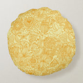 暖かい色の夏の花パターン ラウンドクッション (裏面)